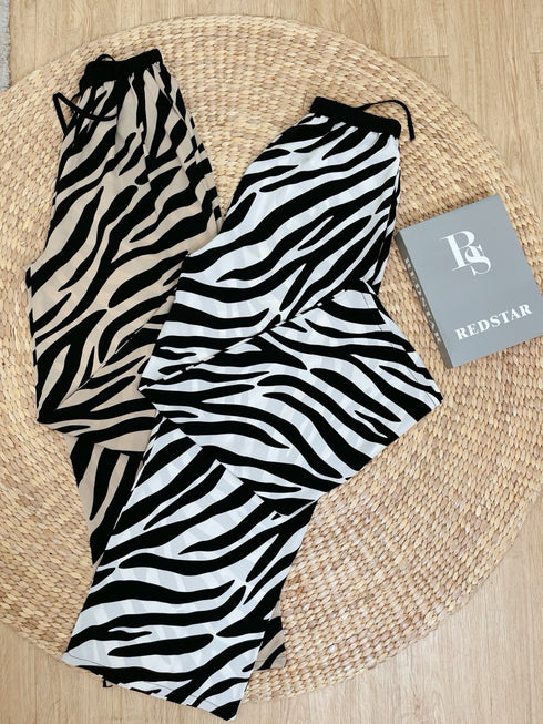 Women Casual Tiger Print Loose Straight Cut Trousers